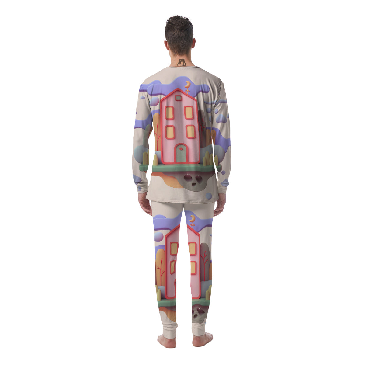 Pastel Modern House Print Men's Pajamas-grizzshop