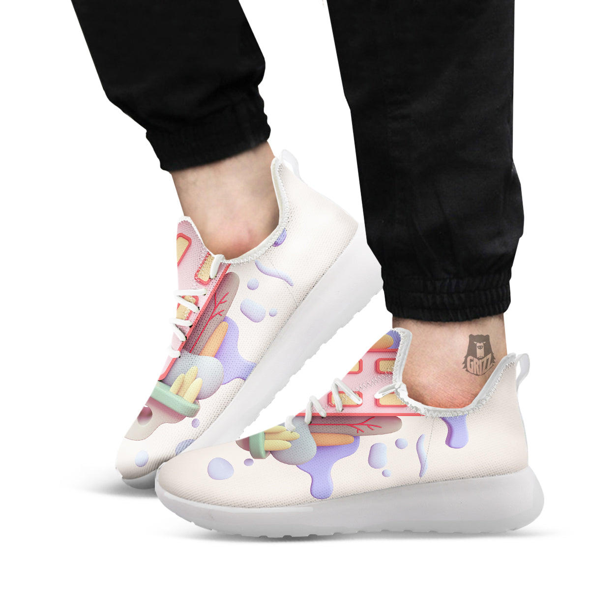 Pastel Modern House Print White Athletic Shoes-grizzshop