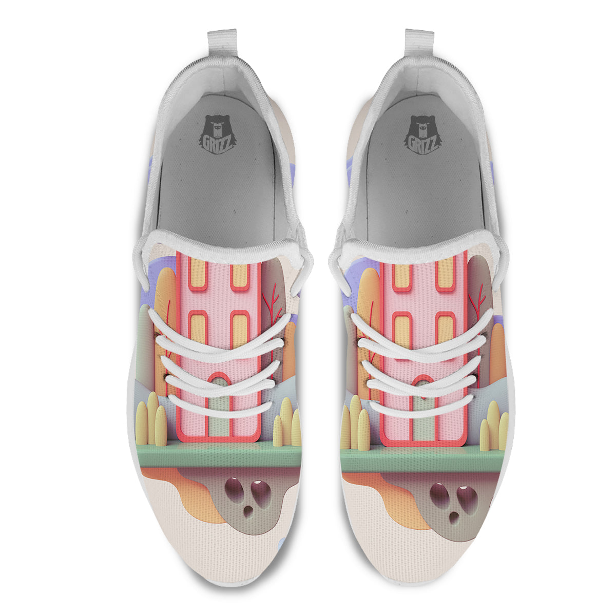 Pastel Modern House Print White Athletic Shoes-grizzshop