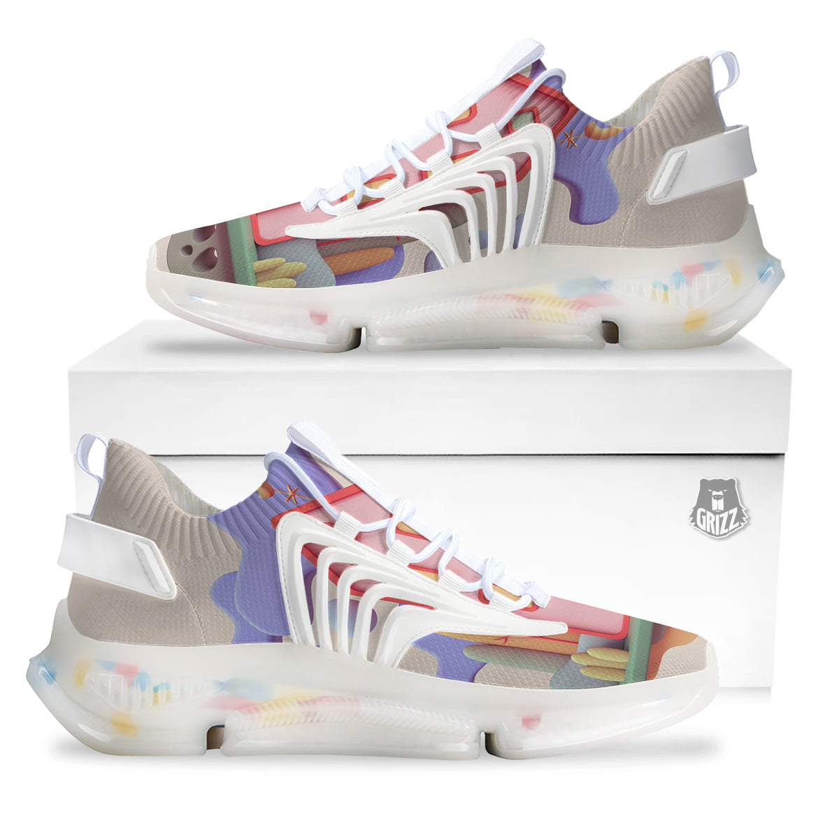 Pastel Modern House Print White Gym Shoes-grizzshop