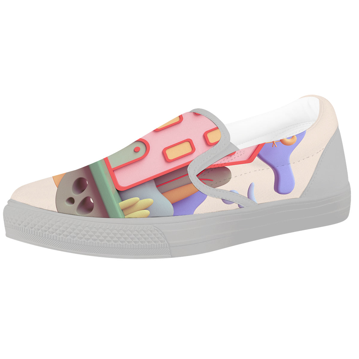 Pastel Modern House Print White Slip On Shoes-grizzshop