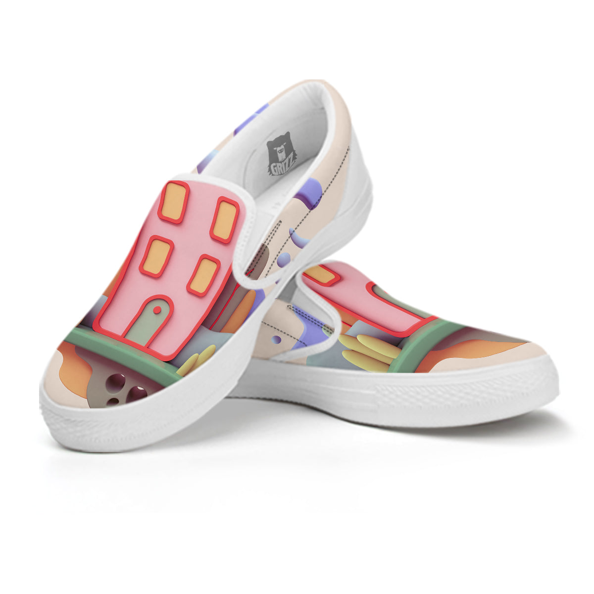 Pastel Modern House Print White Slip On Shoes-grizzshop