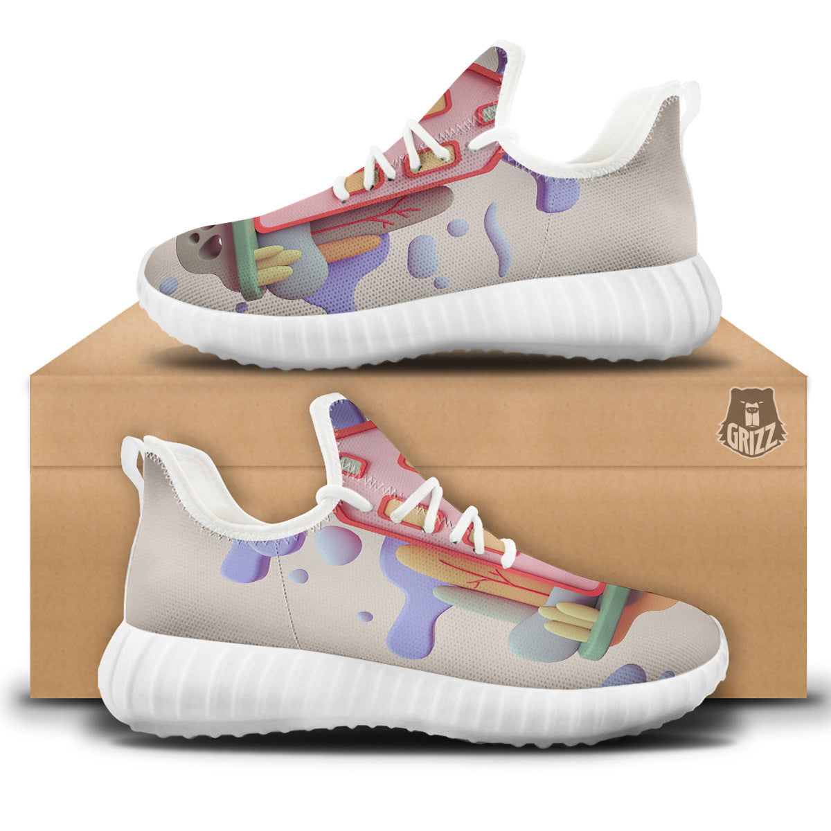 Pastel Modern House Print White Walking Shoes-grizzshop