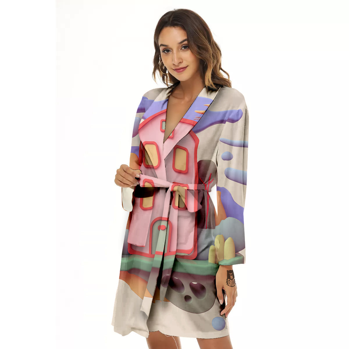 Pastel Modern House Print Women's Robe-grizzshop