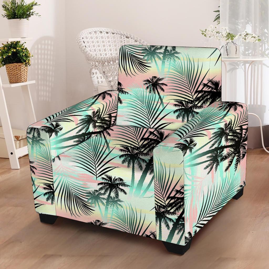 Pastel Palm Tree Hawaiian Print Armchair Cover-grizzshop