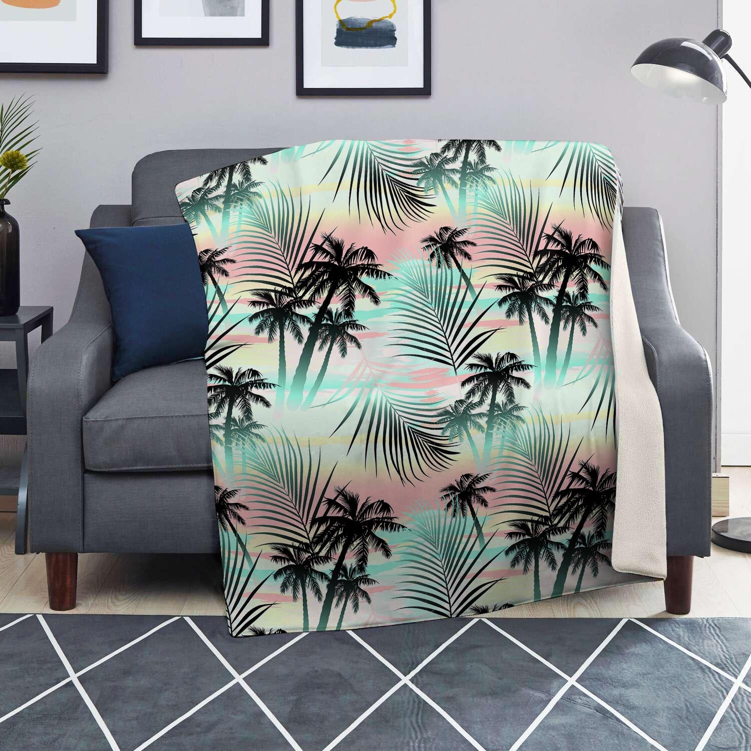 Pastel Palm Tree Hawaiian Print Blanket-grizzshop