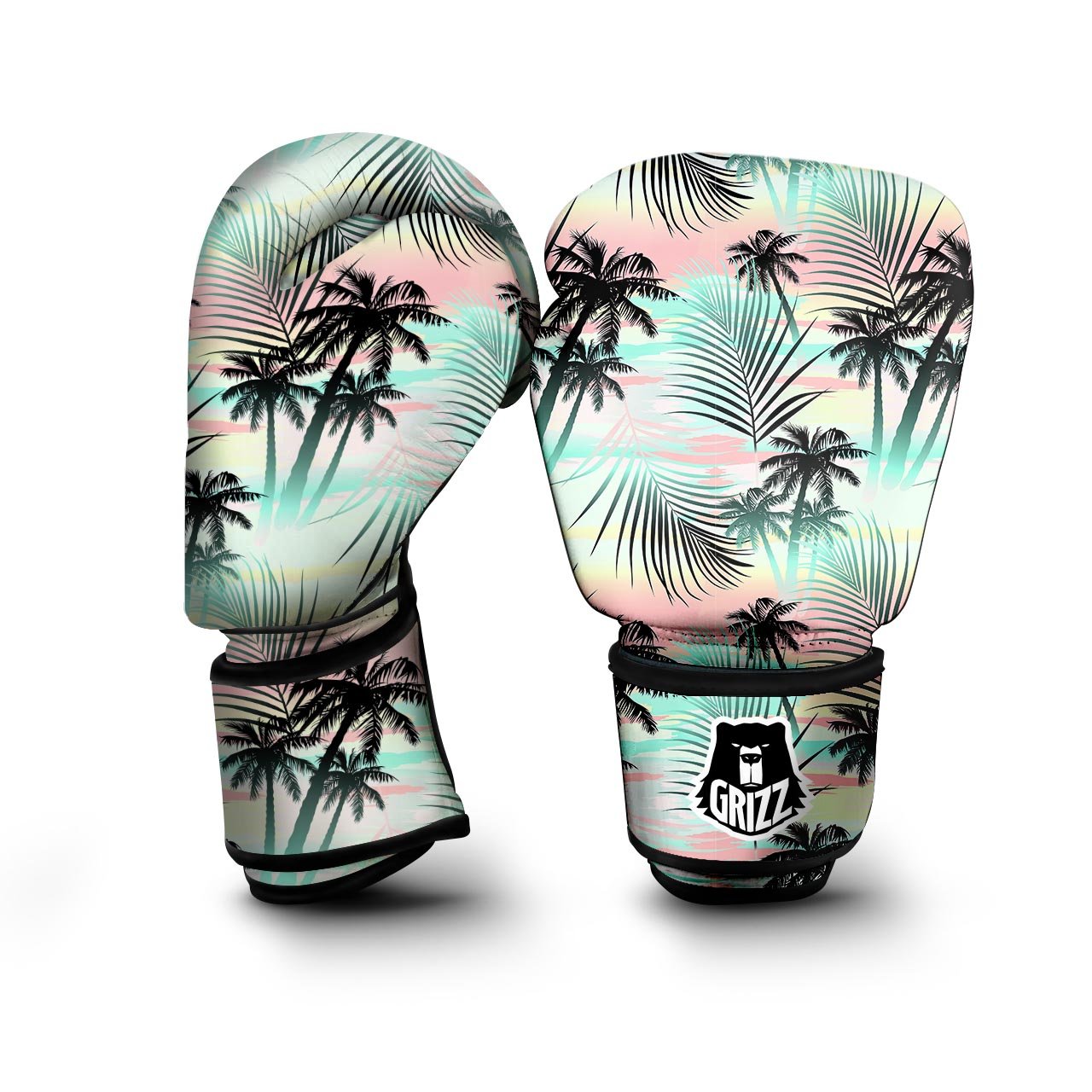 Pastel Palm Tree Hawaiian Print Boxing Gloves-grizzshop