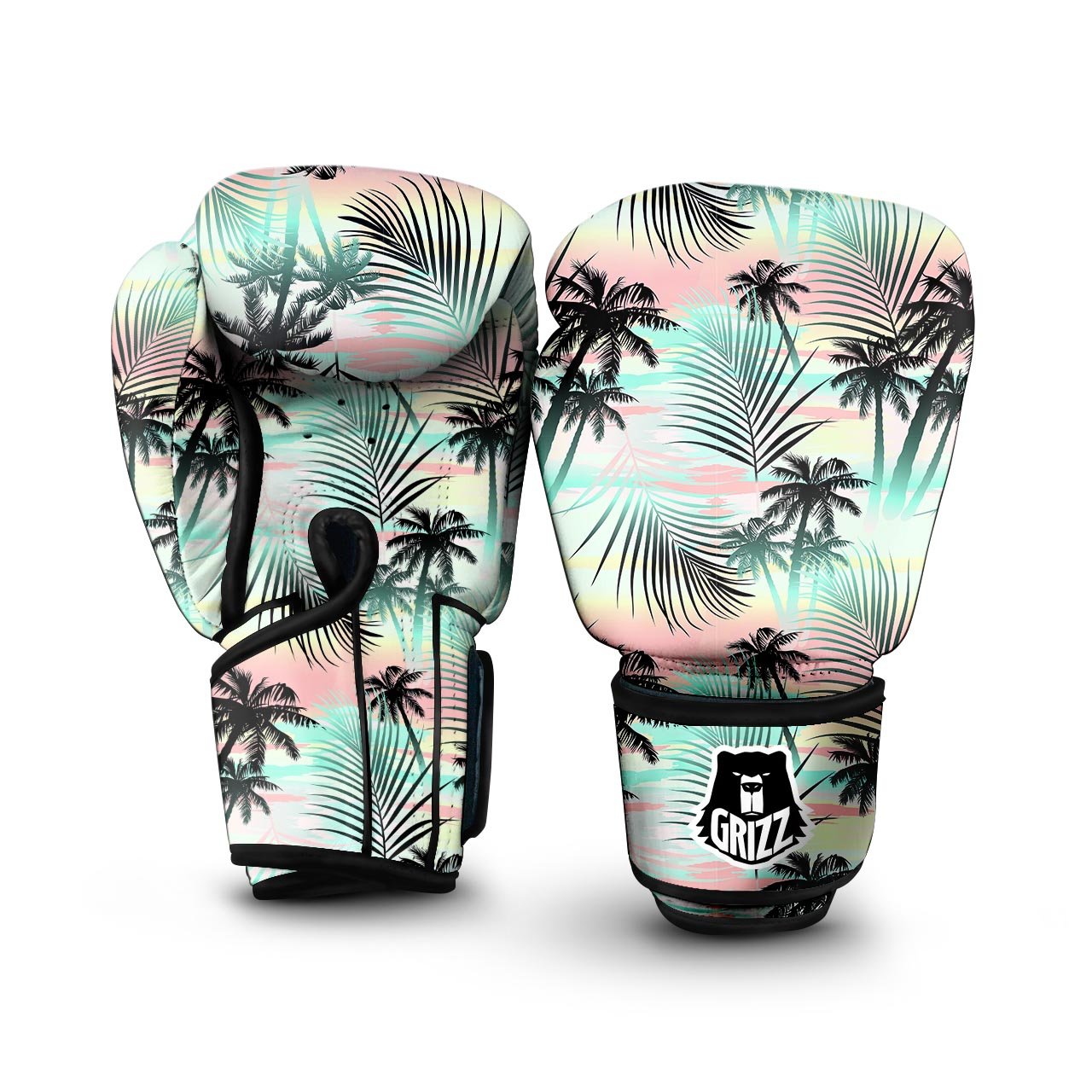 Pastel Palm Tree Hawaiian Print Boxing Gloves-grizzshop