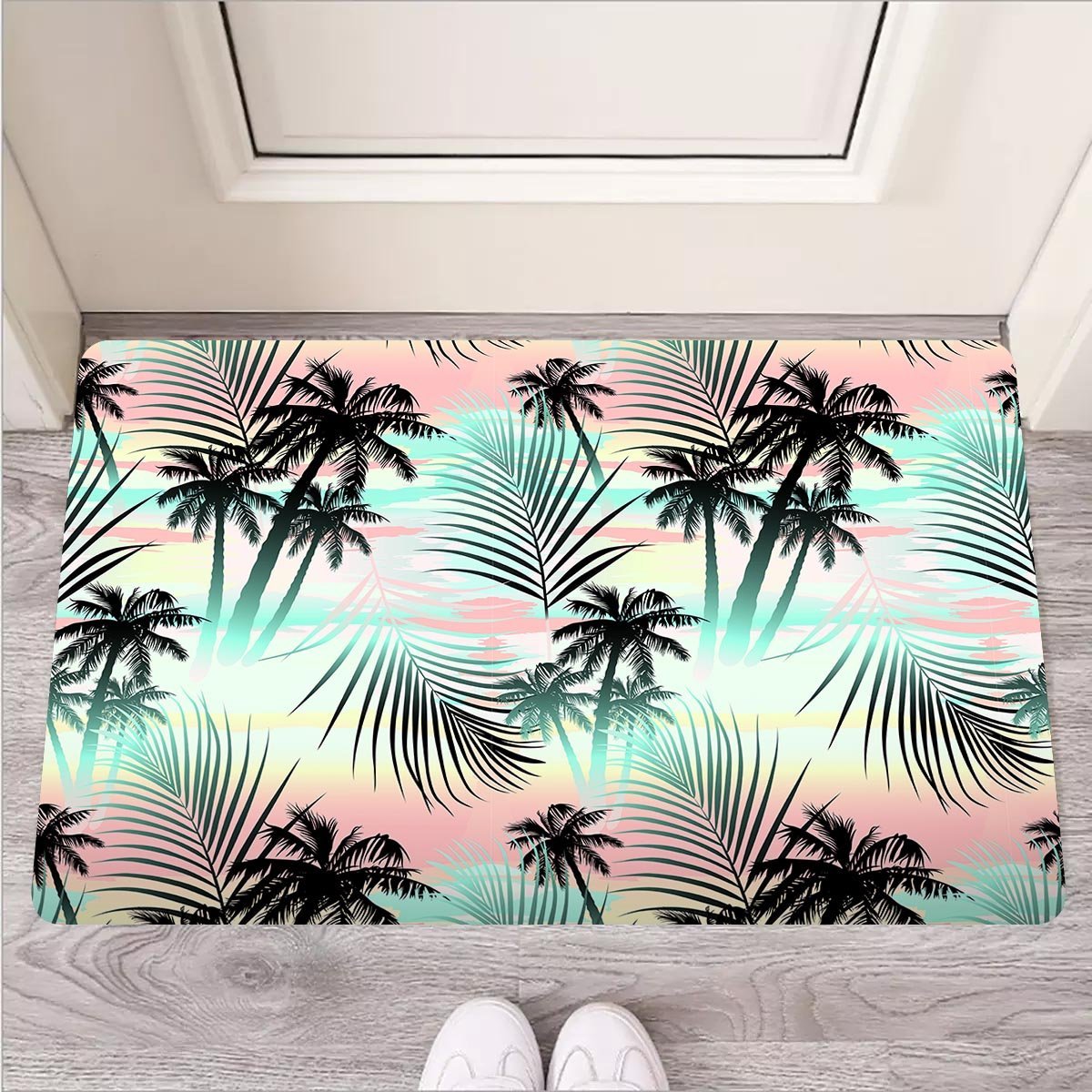 Pastel Palm Tree Hawaiian Print Door Mat-grizzshop