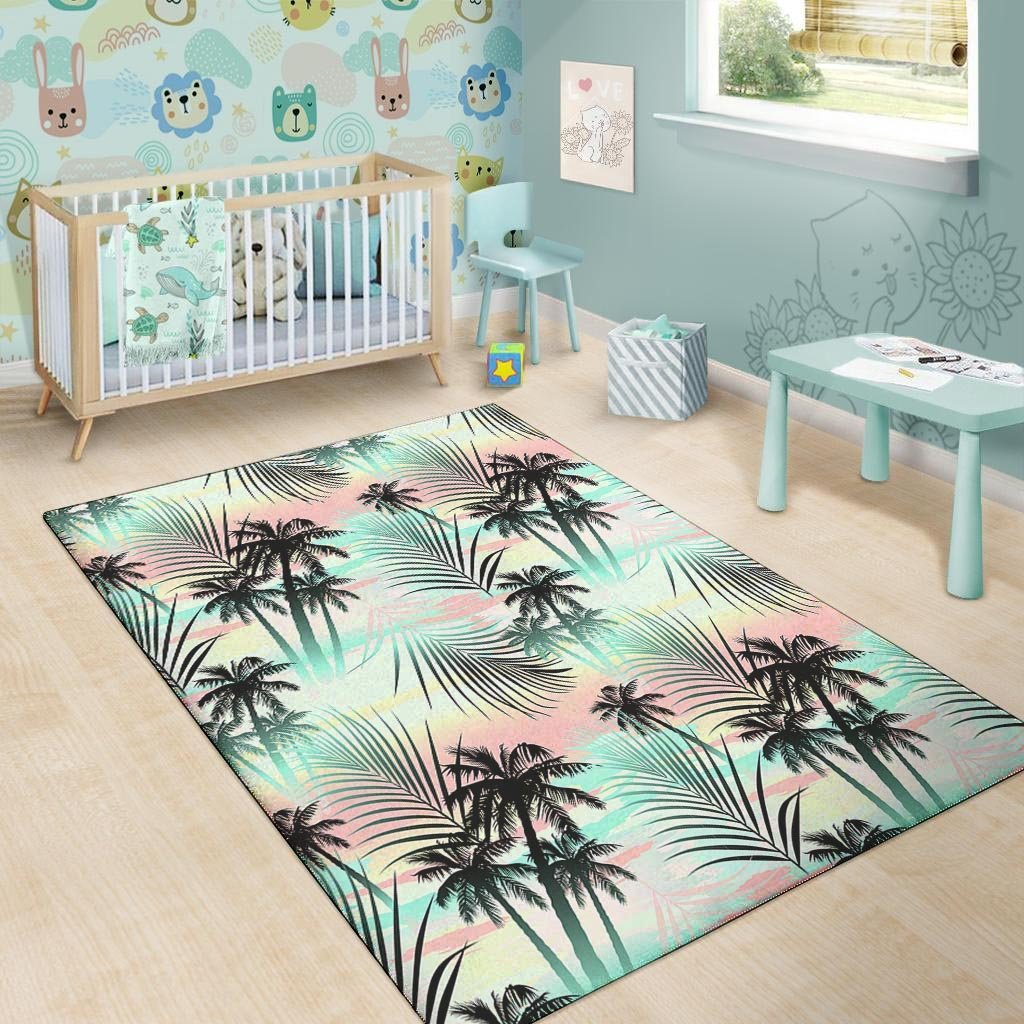 Pastel Palm Tree Hawaiian Print Floor Mat-grizzshop