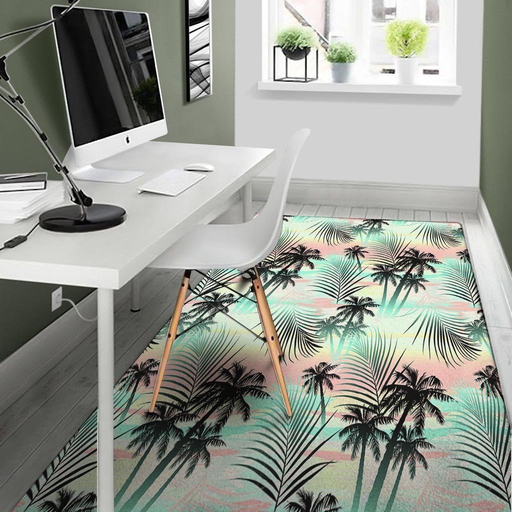 Pastel Palm Tree Hawaiian Print Floor Mat-grizzshop