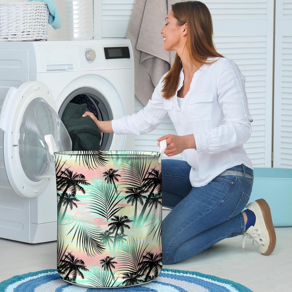 Pastel Palm Tree Hawaiian Print Laundry Basket-grizzshop