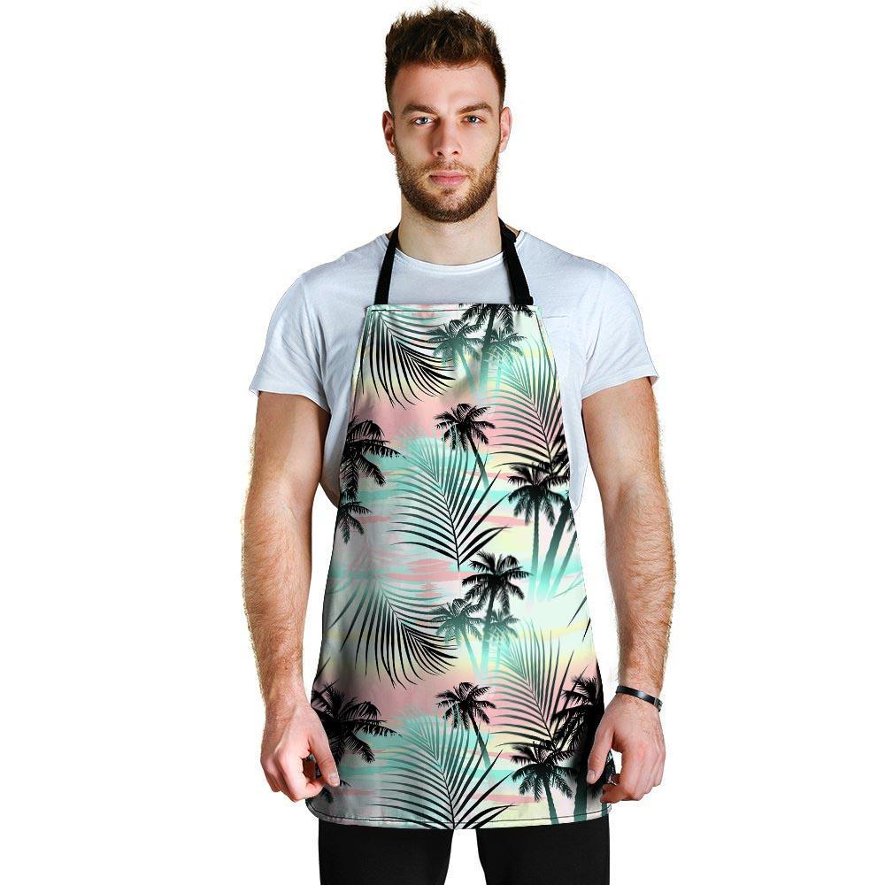 Pastel Palm Tree Hawaiian Print Men's Apron-grizzshop