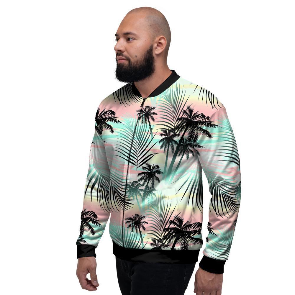 Pastel Palm Tree Hawaiian Print Men's Bomber Jacket-grizzshop