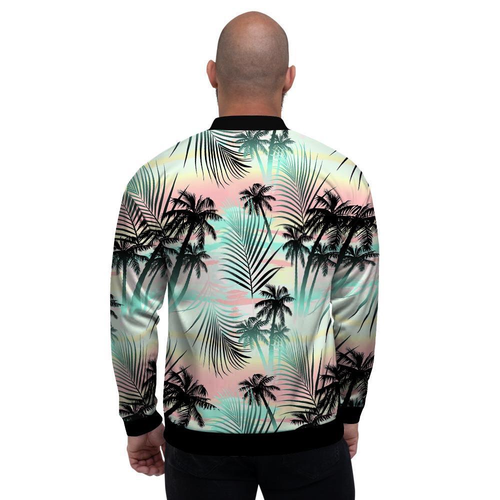 Pastel Palm Tree Hawaiian Print Men's Bomber Jacket-grizzshop