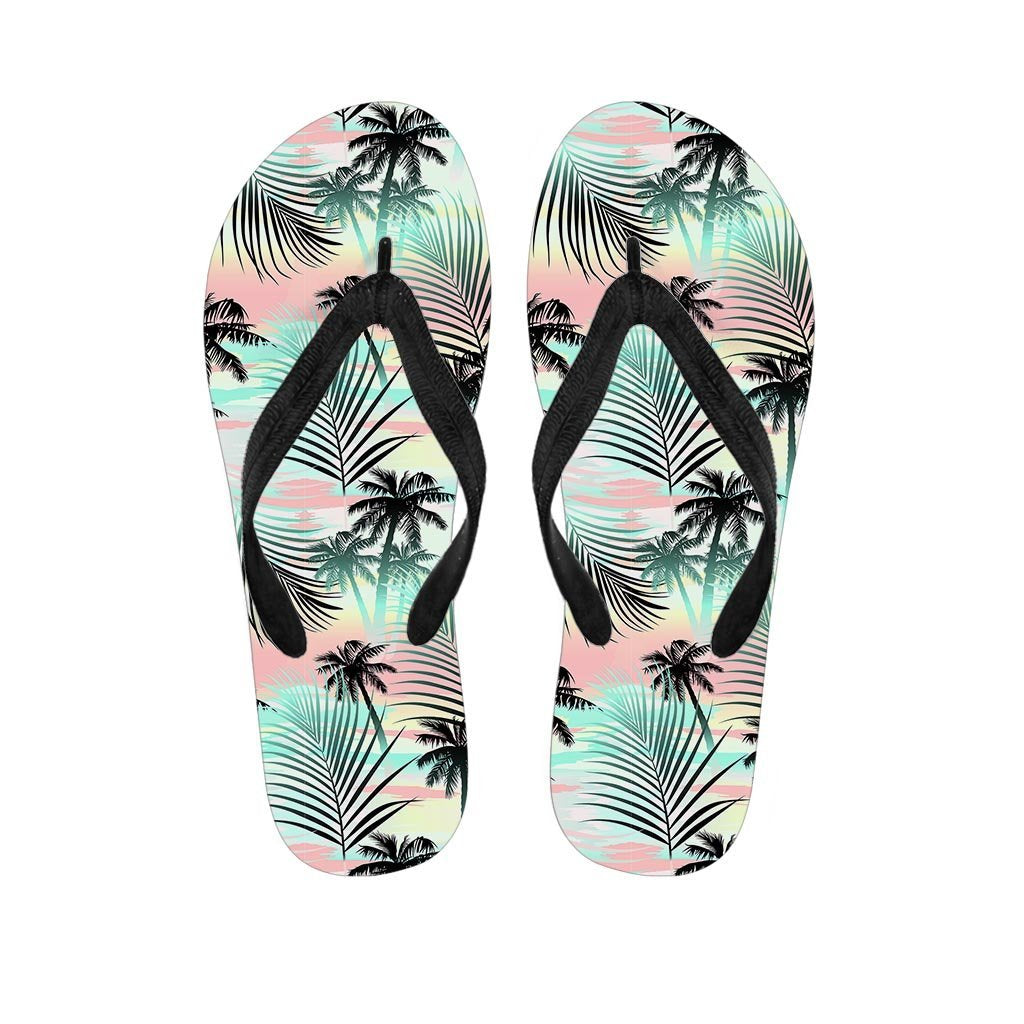 Pastel Palm Tree Hawaiian Print Men's Flip Flops-grizzshop