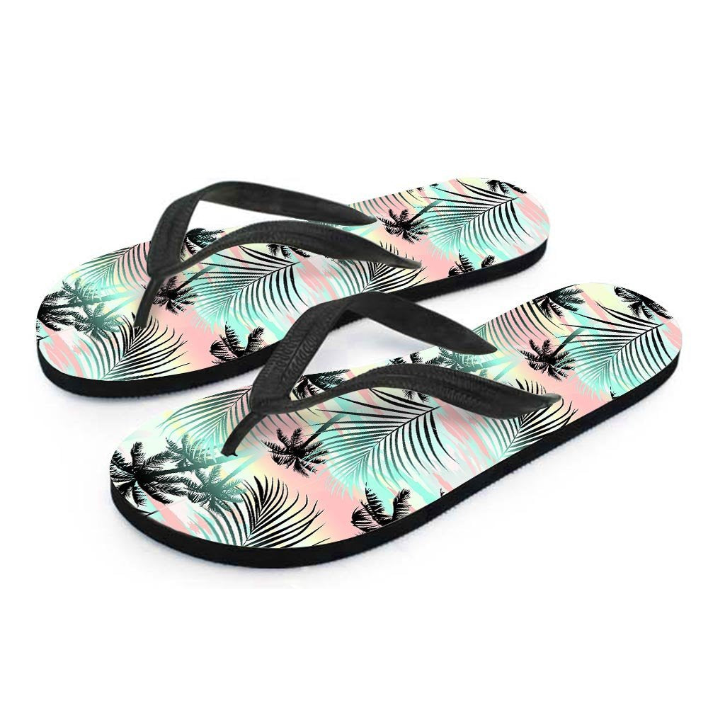 Pastel Palm Tree Hawaiian Print Men's Flip Flops-grizzshop