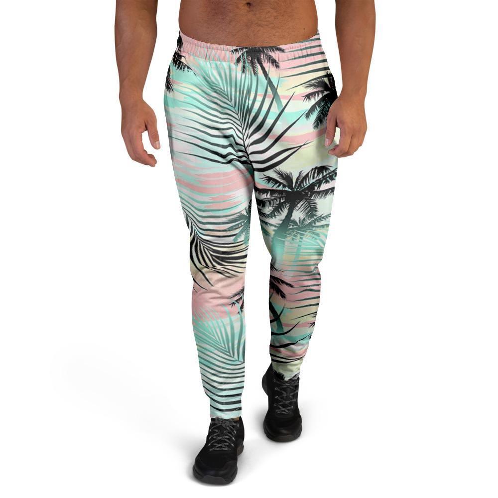 Pastel Palm Tree Hawaiian Print Men's Joggers-grizzshop