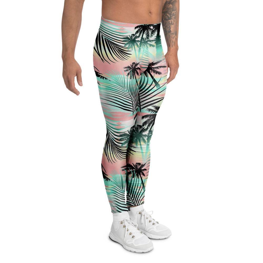 Pastel Palm Tree Hawaiian Print Men's Leggings-grizzshop