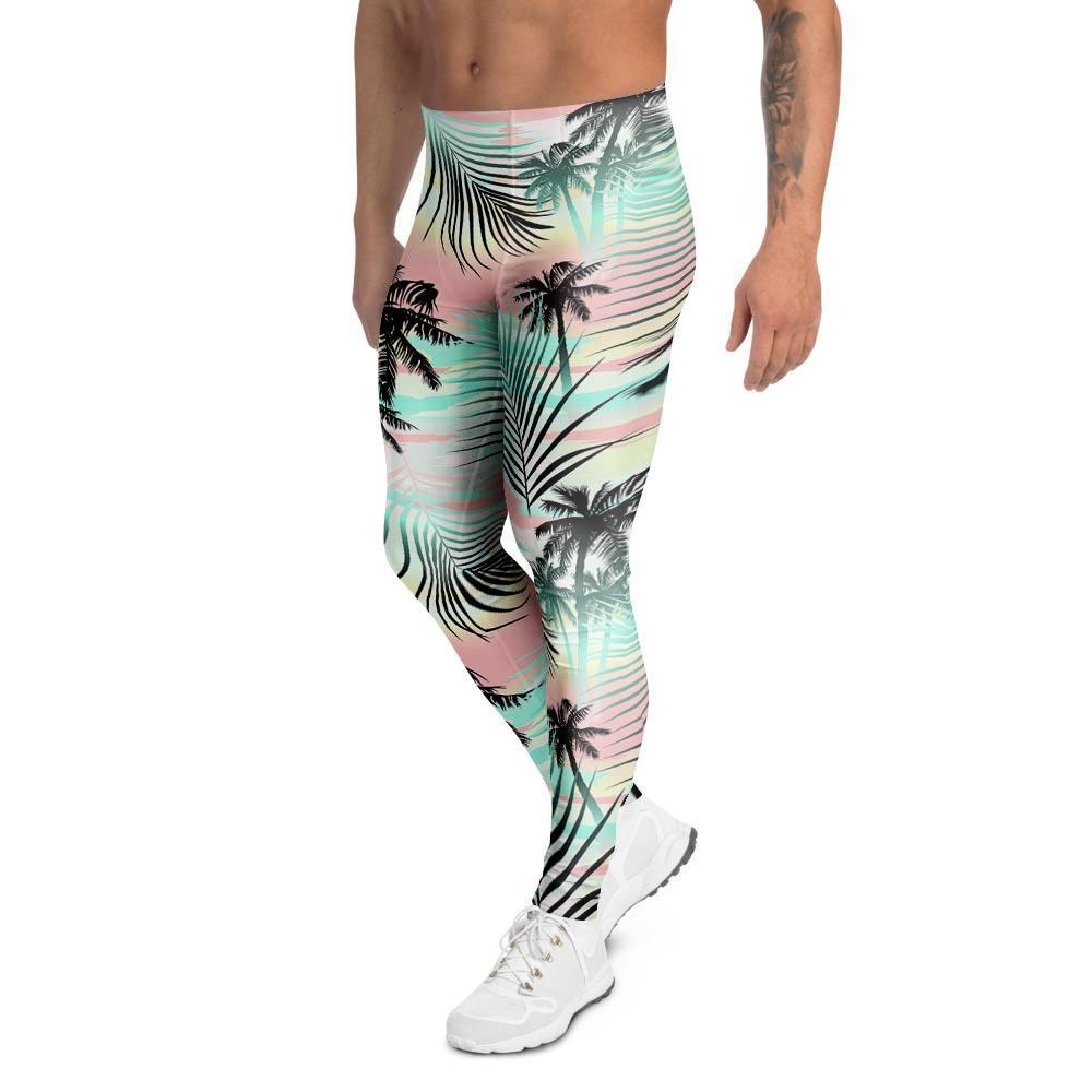 Pastel Palm Tree Hawaiian Print Men's Leggings-grizzshop