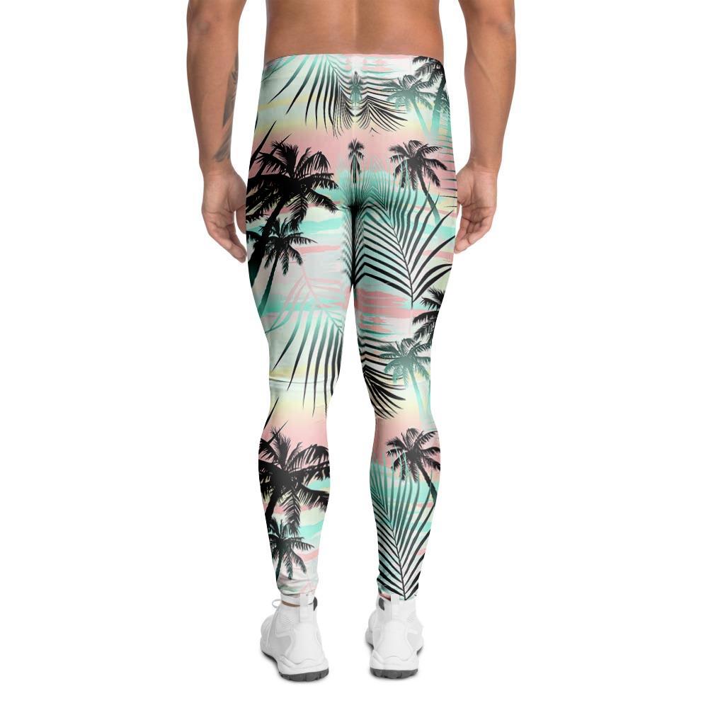 Pastel Palm Tree Hawaiian Print Men's Leggings-grizzshop