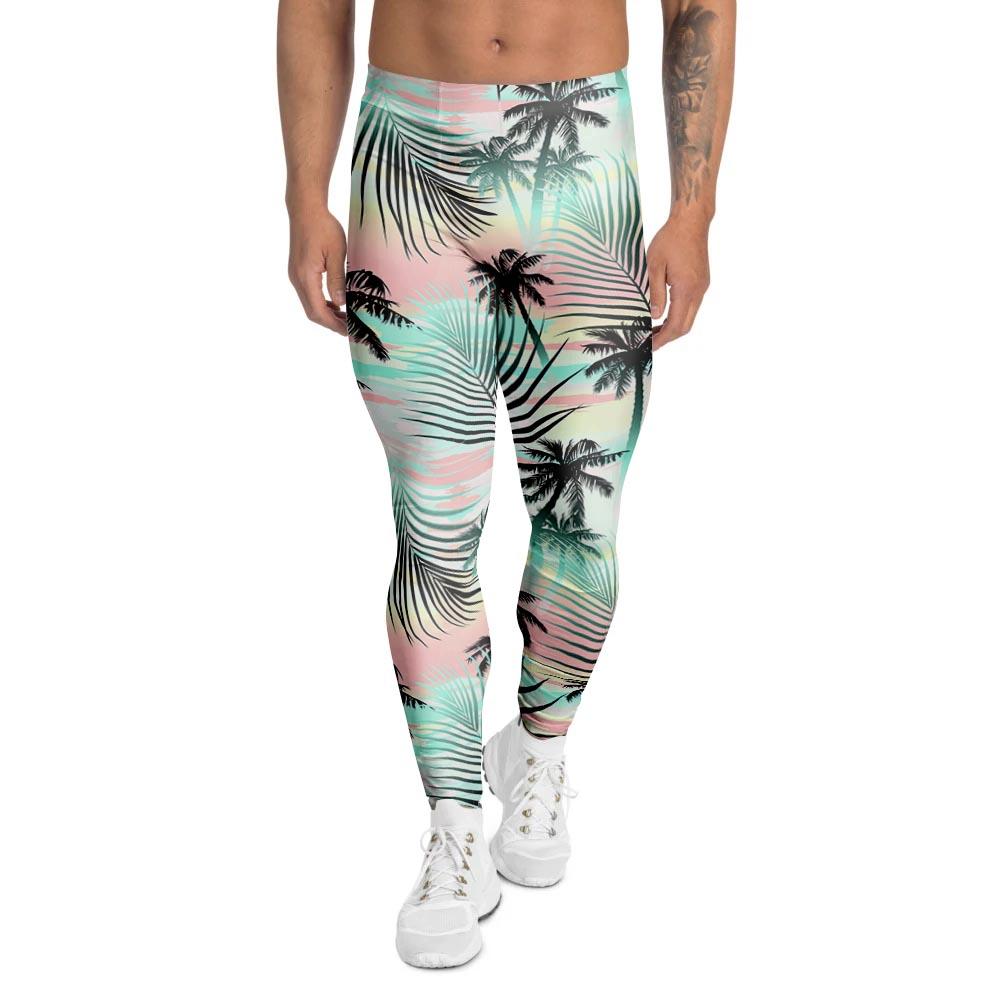 Pastel Palm Tree Hawaiian Print Men's Leggings-grizzshop