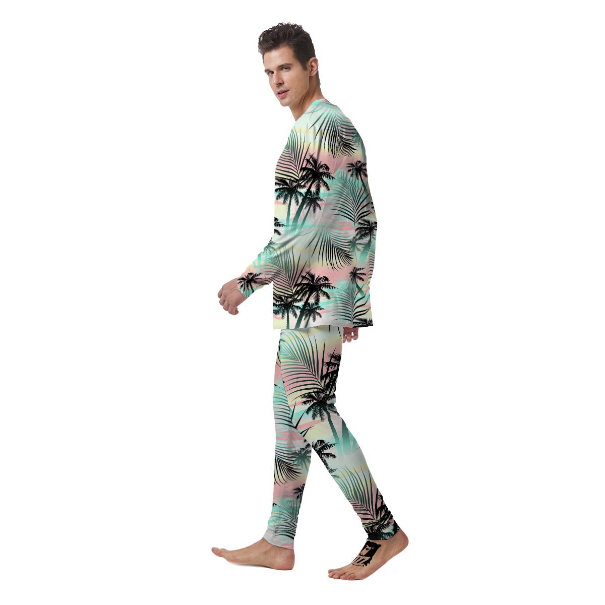 Pastel Palm Tree Hawaiian Print Men's Pajamas-grizzshop