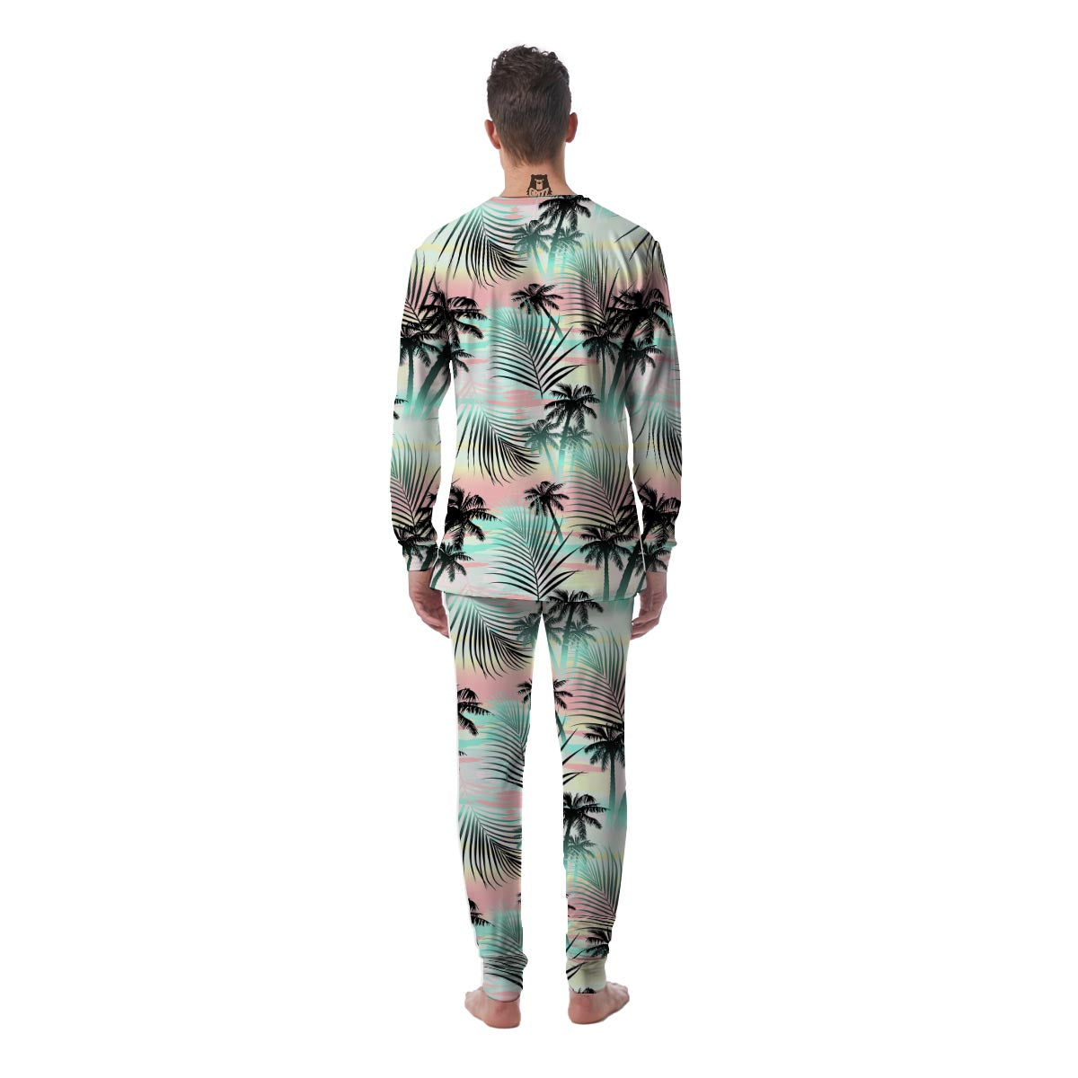 Pastel Palm Tree Hawaiian Print Men's Pajamas-grizzshop