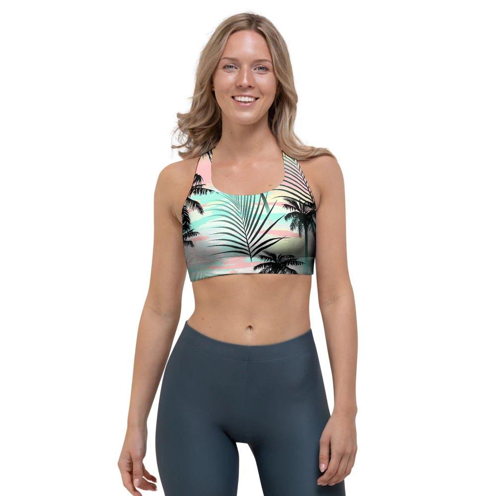 Pastel Palm Tree Hawaiian Print Sports Bra-grizzshop