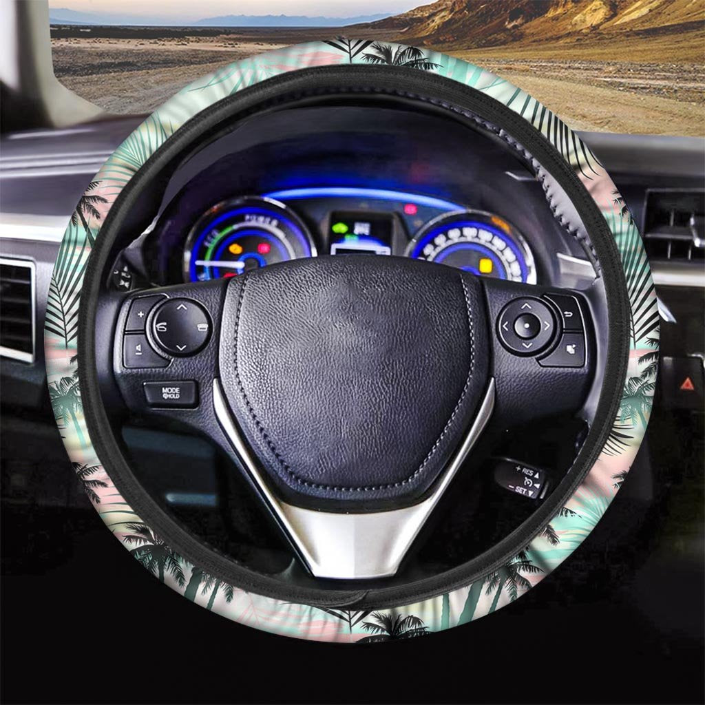 Pastel Palm Tree Hawaiian Print Steering Wheel Cover-grizzshop