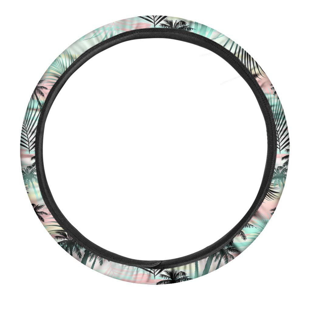 Pastel Palm Tree Hawaiian Print Steering Wheel Cover-grizzshop