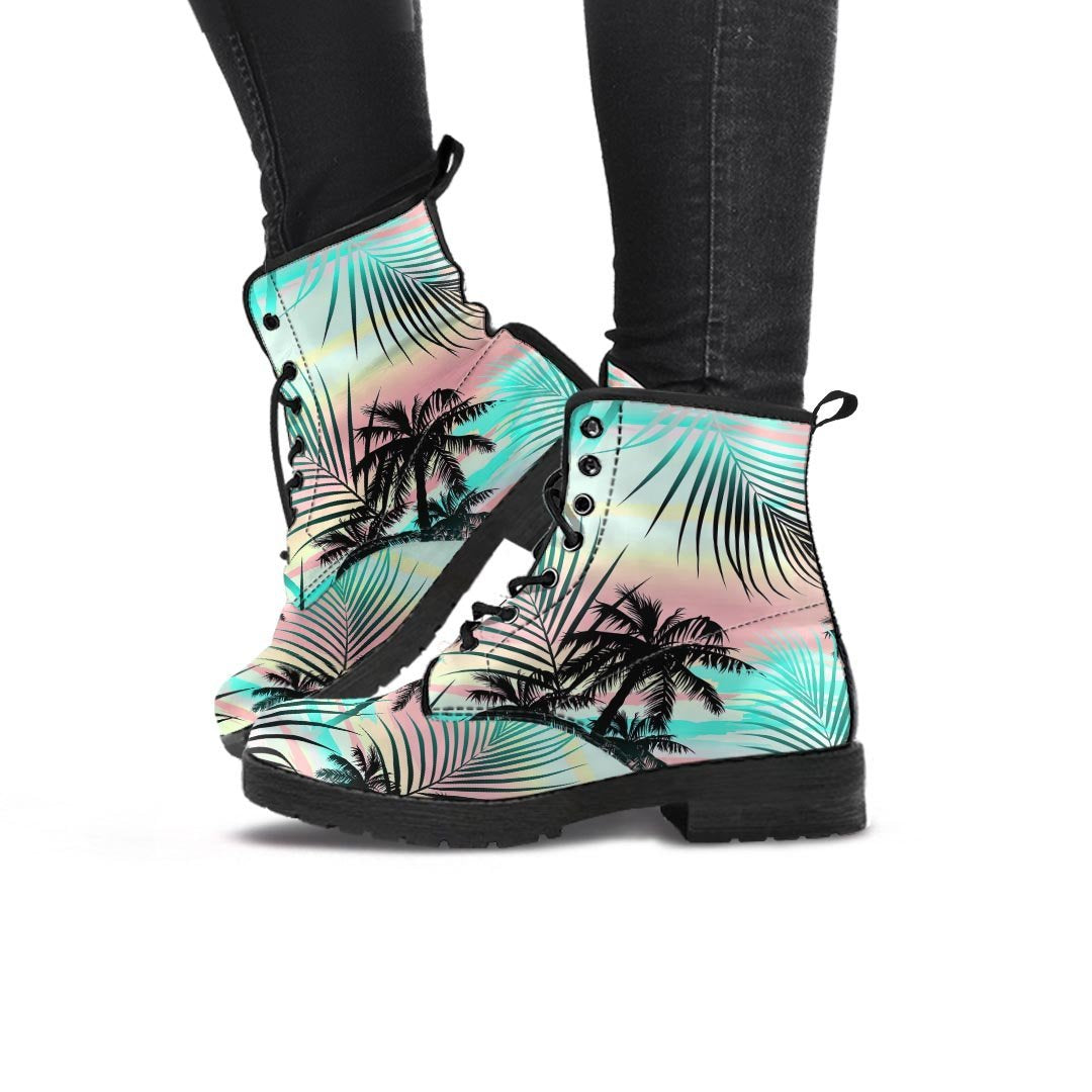 Pastel Palm Tree Hawaiian Print Women's Boots-grizzshop