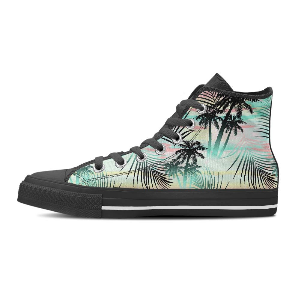 Pastel Palm Tree Hawaiian Print Women's High Top Shoes-grizzshop
