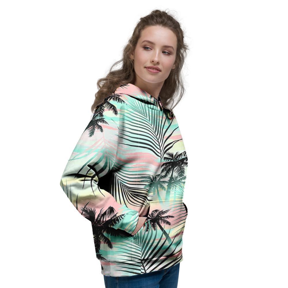 Pastel Palm Tree Hawaiian Print Women's Hoodie-grizzshop