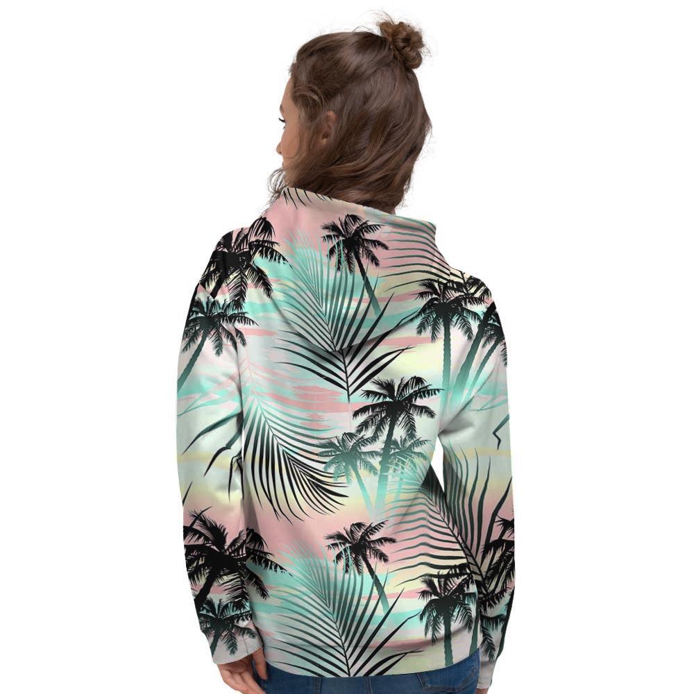 Pastel Palm Tree Hawaiian Print Women's Hoodie-grizzshop