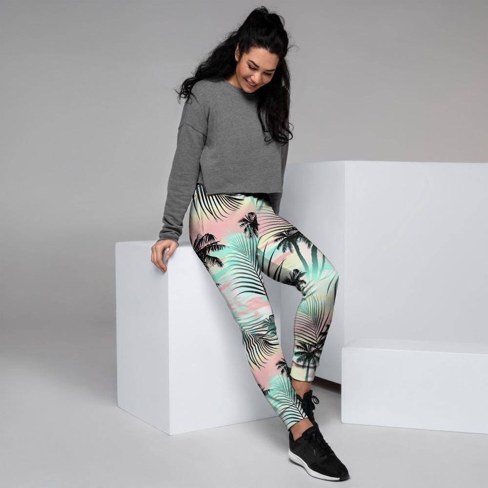 Pastel Palm Tree Hawaiian Print Women's Joggers-grizzshop