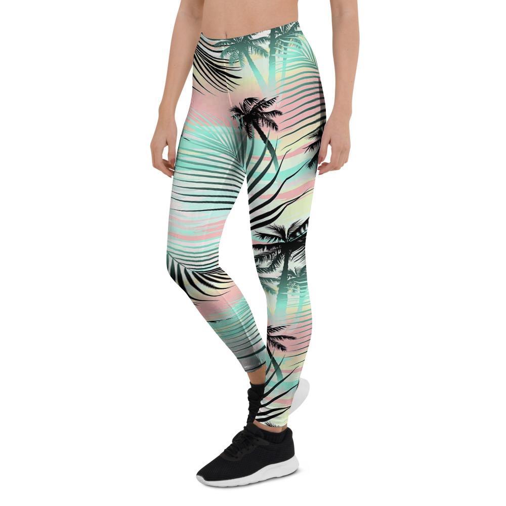 Pastel Palm Tree Hawaiian Print Women's Leggings-grizzshop