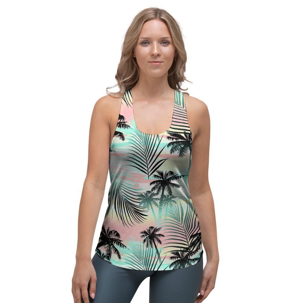 Pastel Palm Tree Hawaiian Print Women's Racerback Tank Top-grizzshop
