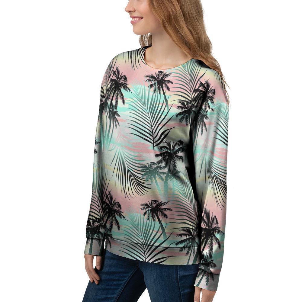 Pastel Palm Tree Hawaiian Print Women's Sweatshirt-grizzshop