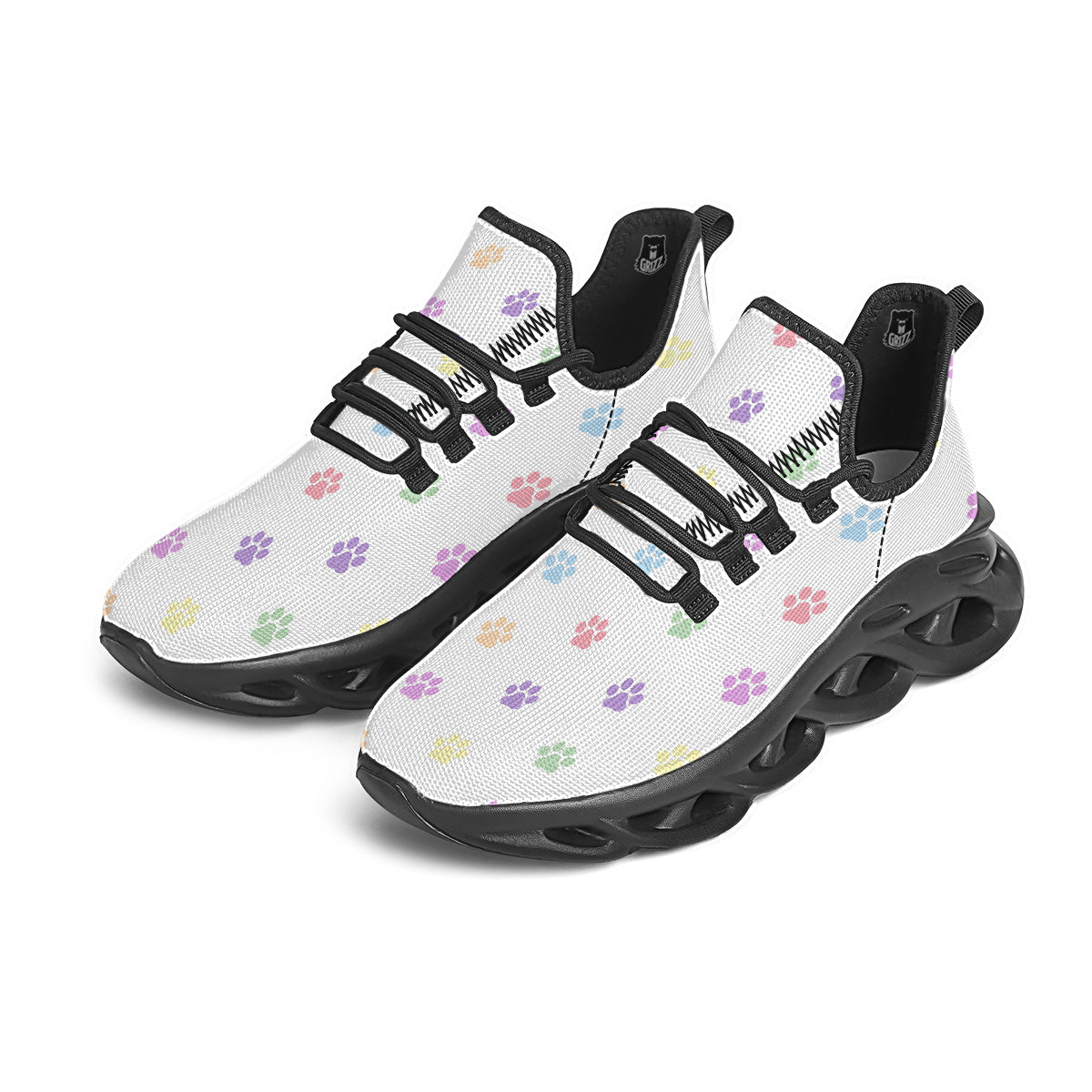 Pastel Paw Print Black Running Shoes-grizzshop
