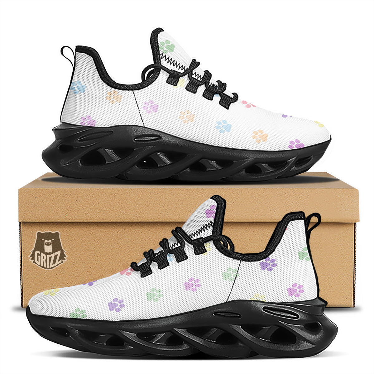 Pastel Paw Print Black Running Shoes-grizzshop