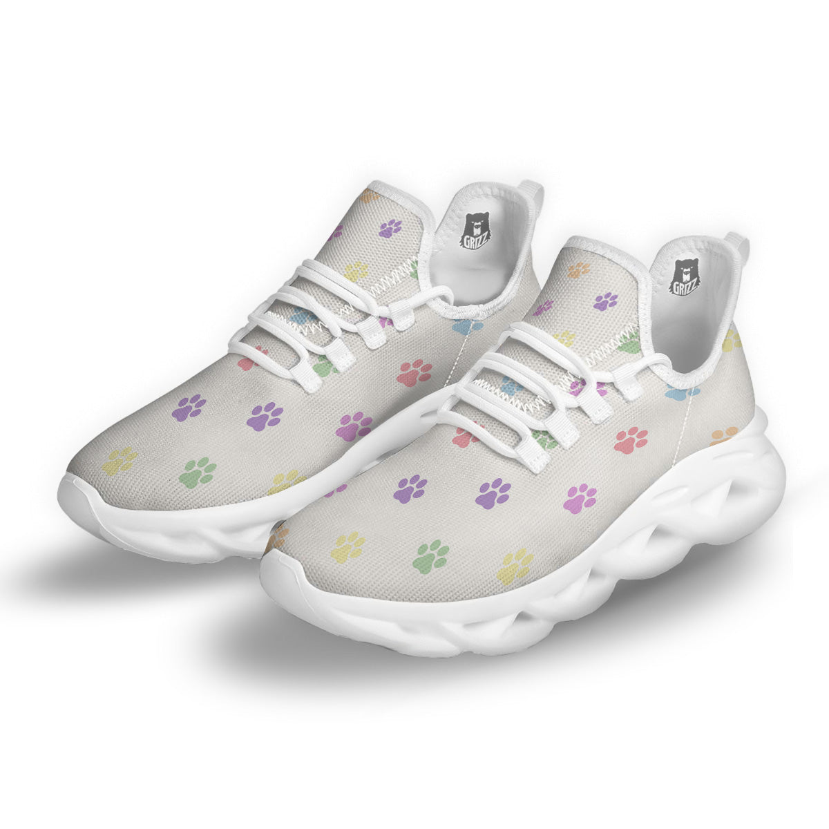 Pastel Paw Print White Running Shoes-grizzshop