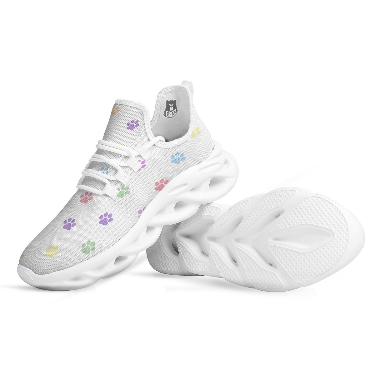 Pastel Paw Print White Running Shoes-grizzshop