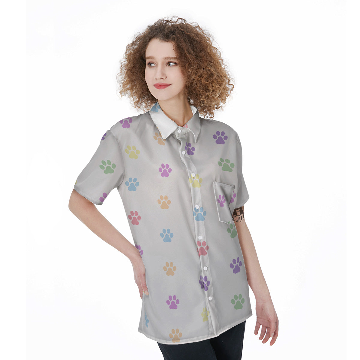 Pastel Paw Print Women's Short Sleeve Shirts-grizzshop