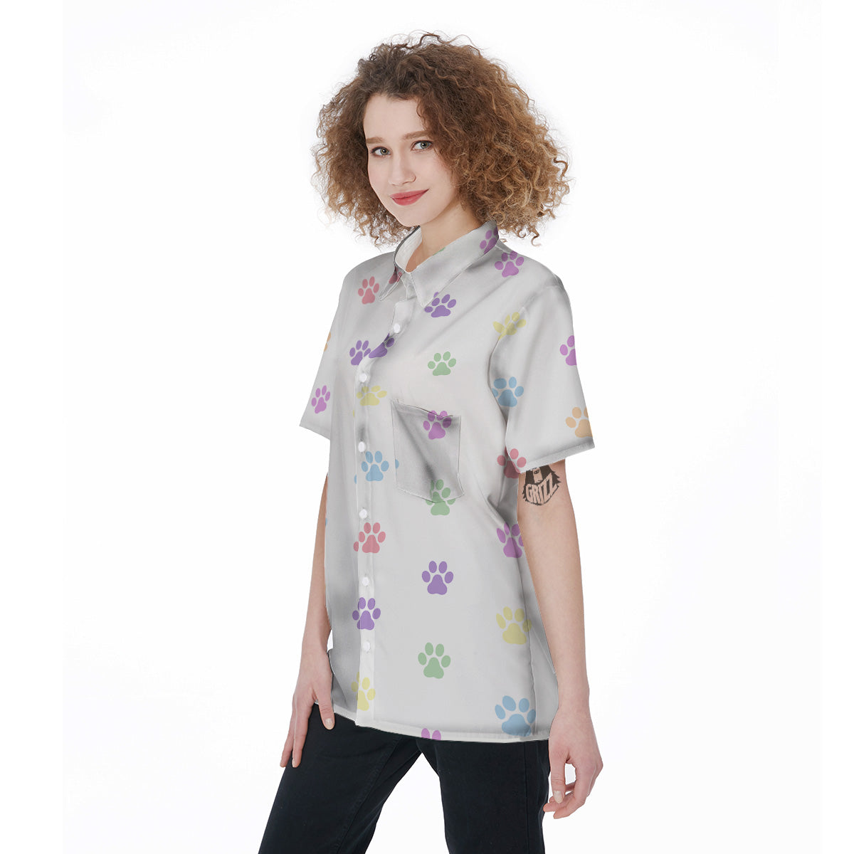Pastel Paw Print Women's Short Sleeve Shirts-grizzshop
