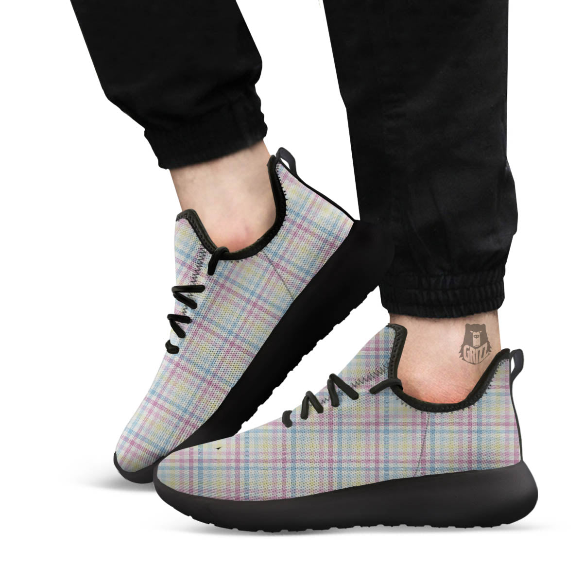 Pastel Plaid Cotton Candy Print Pattern Black Athletic Shoes-grizzshop