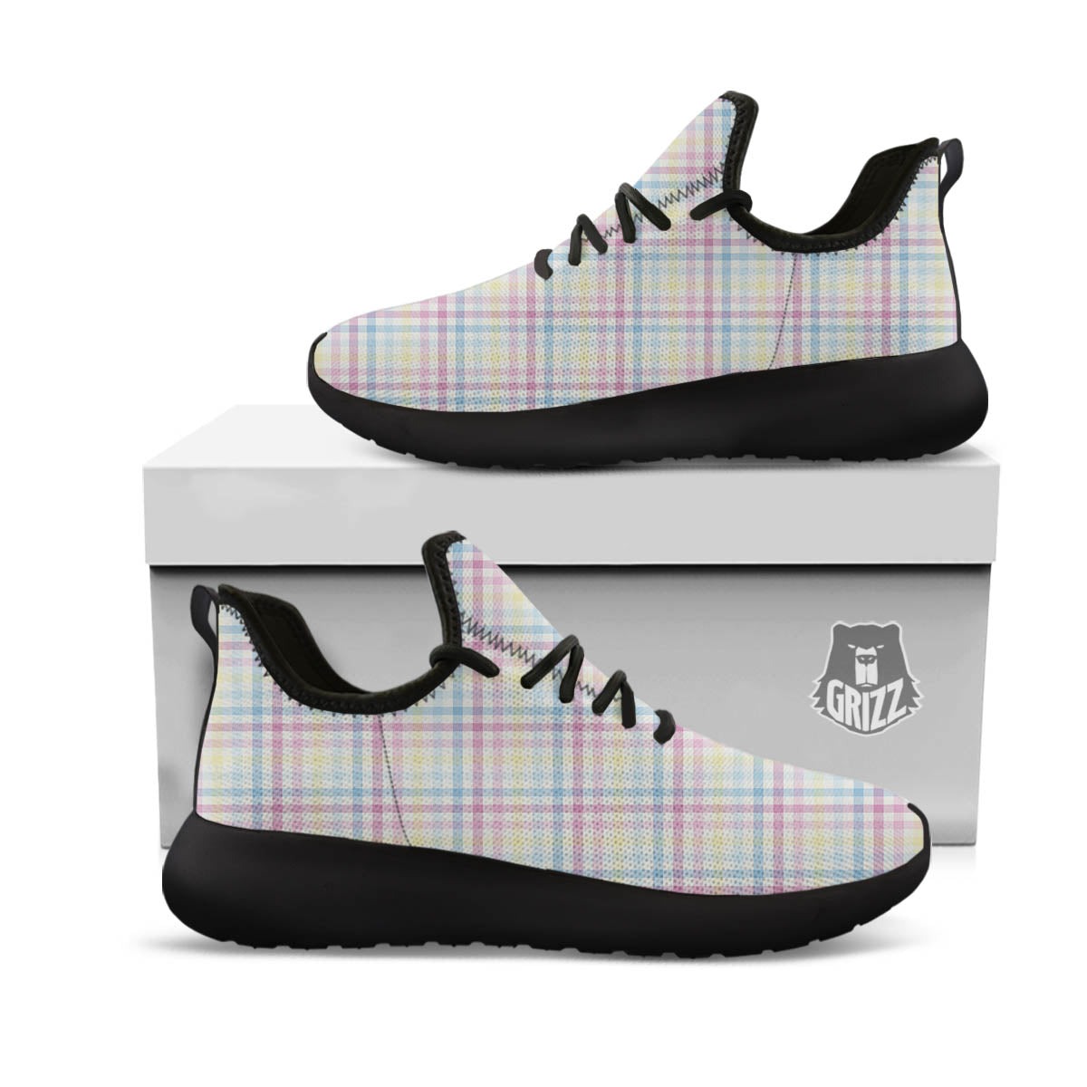 Pastel Plaid Cotton Candy Print Pattern Black Athletic Shoes-grizzshop
