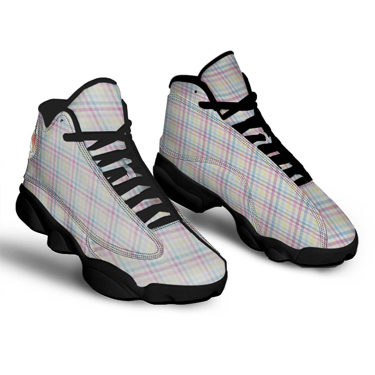 Pastel Plaid Cotton Candy Print Pattern Black Basketball Shoes-grizzshop
