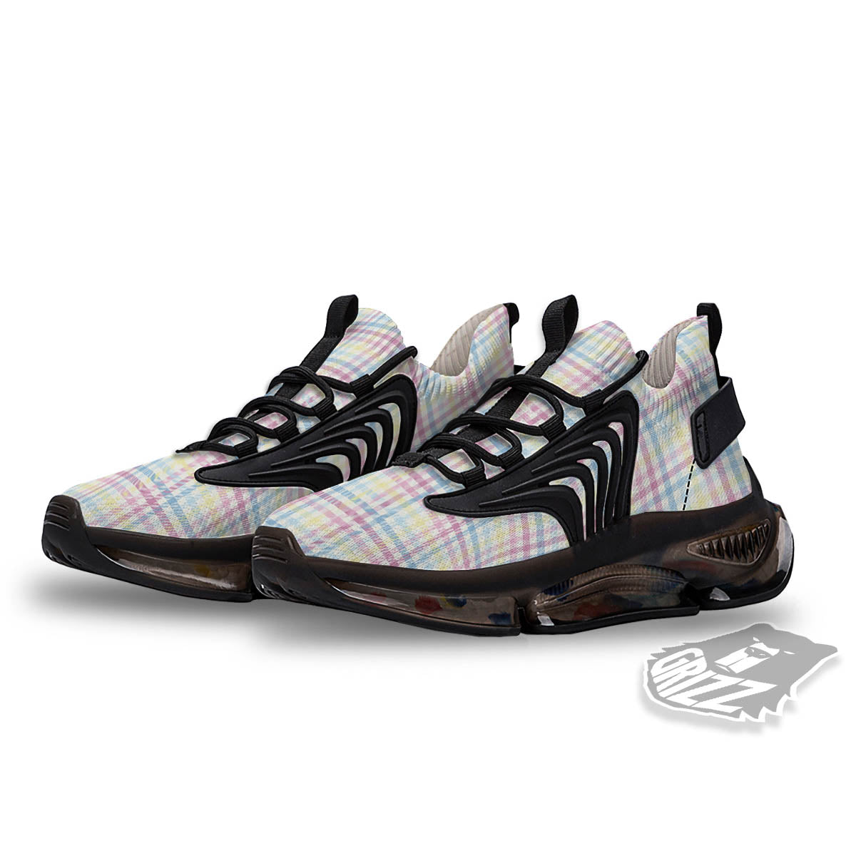 Pastel Plaid Cotton Candy Print Pattern Black Gym Shoes-grizzshop