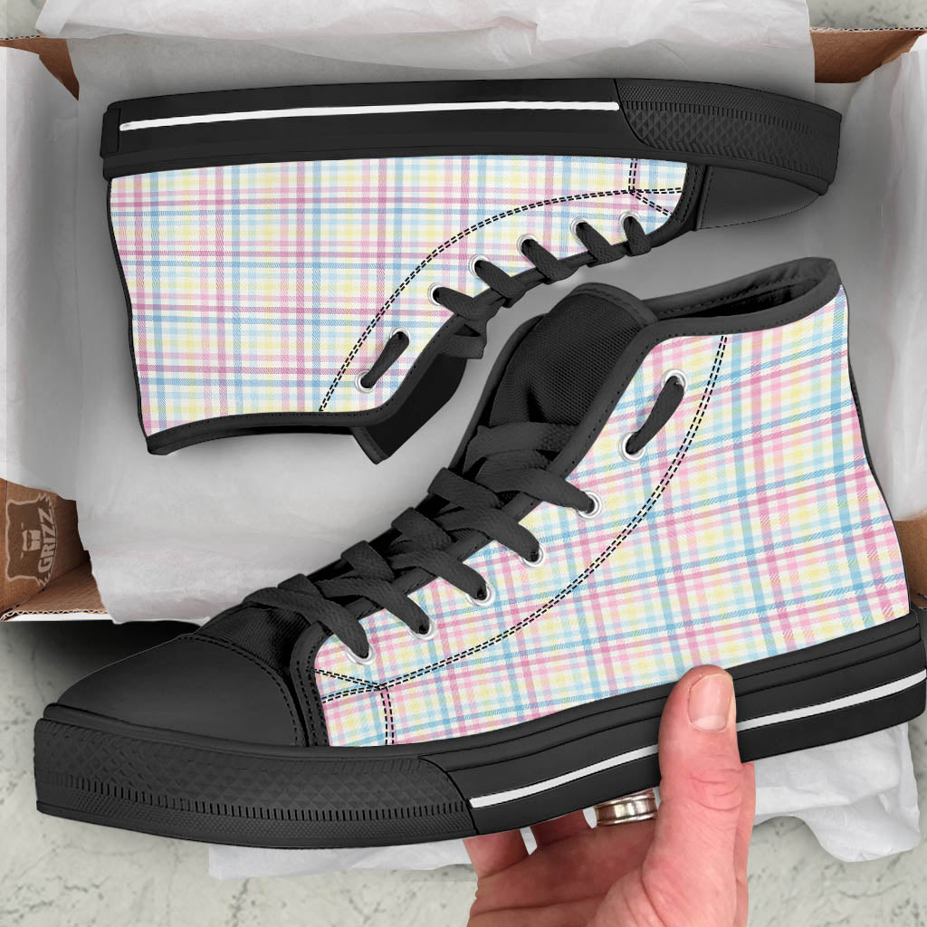 Pastel Plaid Cotton Candy Print Pattern Black High Top Shoes-grizzshop